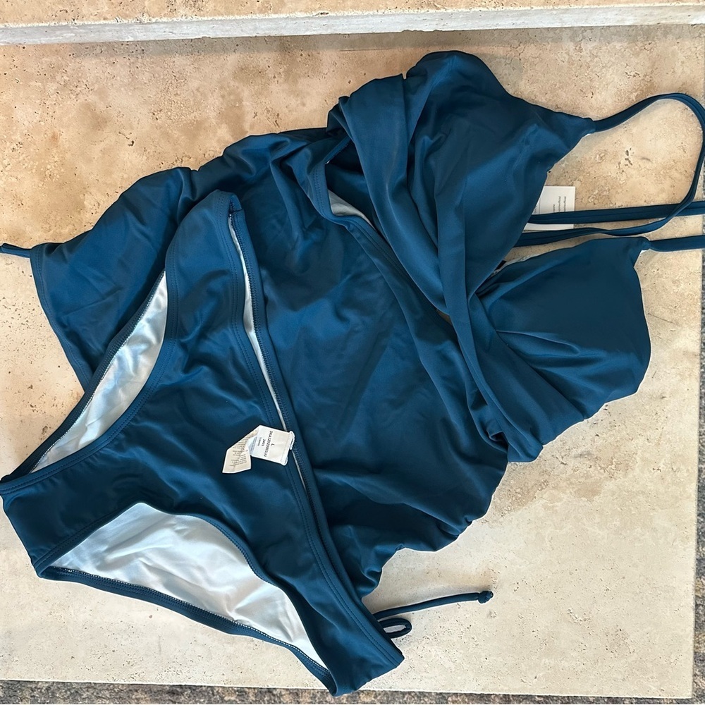 NWT Cupshe Women’s Teal Maternity Tankini Set Two Piece Swimsuit Size L - Picture 3 of 7